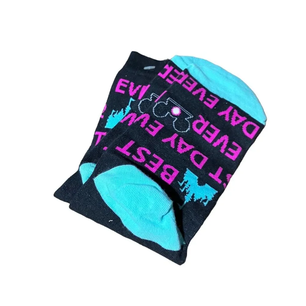 Disney Parks Socks Adult Black Best Day‎ Ever Castle Churro Pretzel Cotton Ears